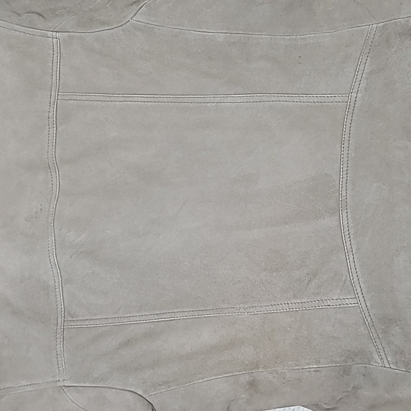 All Saints Dalby Slim Fit Cropped Suede Leather Biker Jacket in Taupe - Picture 15 of 17
